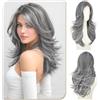 Sofeiyan Parrucche Lunghi Lisci,55 cm Grigio Parrucca con Frange a Tenda,Layered Parrucca con Lace Front per Donna,Capelli Sintetica per Quotidiano Matrimonio Festival