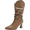 Generisch Stivali occidentali da donna in pelle, da donna, in pelle, con tacco arricciato, stile cowboy, eleganti ed eleganti