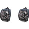 Paowsietiviity 2 set Orologio da polso Punk Vintage con cinturino largo in PU, bracciale in pelle, numeri romani, blu