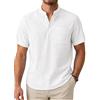 Enlision Camicia Lino Uomo Manica Corta Bianca, Camicie Estiva Collo Coreana Traspirante con Taschino, Maglietta Casual per Spiaggia Vacanze, vestibilità Ampia Taglie XL