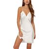 cheibear Lingerie da donna, pigiama a canotta in raso setoso, mini sottoveste, camicia da notte, bianco, M