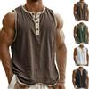 Generisch Maglietta Henley da uomo in stile vintage, traspirante, senza maniche, per la palestra, tutti i giorni, tre bottoni, camicie smanicate da uomo, marrone, M