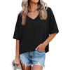 Cicy Bell Maglietta Oversize da Donna con Scollo a V, a Maniche Corte, Tops a Vestibilità Sciancrata, Blusa Basic, T-Shirts., Nero , S