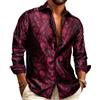 Barry.Wang Camicie da uomo Paisley Tessuto Fiore di Seta Camicie Francese Polsino Moda Tempo Libero Rughe, Colore: nero e rosso., M