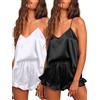 Ekouaer 2 Pezzi Pigiama da Donna in Raso Estivo Sexy Pigiama Set in Seta Canotta e Pantaloncini con Volant, M