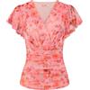 GRACE KARIN - Camicia da donna con fiori, stile boho, scollo a V, con volant, a maniche corte, plissettata, in mesh, top estivo slim fit vintage, XL