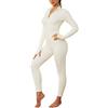 Svanco Tute Onesie Donna Yoga Sport Tute Jumpsuit Cerniera Collo Manica Lunga A Nastro Tuta Tute A Maniche Per Donna Bianco S