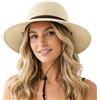 DRESHOW Cappello Panama Donna Cappello da Sole in Paglia a Tesa Larga Cappello di Paglia Regolabile Cappelli da Spiaggia UPF 50+