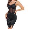 KBRPEY Abito Sexy Donna Vestito Corto Spaghetti Strap Profondo Scollo a V Aderente da Sera Senza Maniche Lace Nero Abito Estivo a Spalla Clubwear Festa
