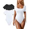 OQQ Bodysuit per Donna 2 Pezzi Maniche Corte Casual Tuta Body Elastico Basic Collo Quadrato Body Nero Bianco