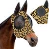 XFSRG Maschera Antimosche Cavallo Mosche con Motivo Leopardato per Cavalli con Orecchie Maschera Antimosche Cavallo Protezione UV (Marrone)