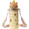 Goutdori Borraccia da 600 ml, carina, in acciaio inossidabile isolato, per bambini, con doppia cannuccia, ampia apertura e cinturino, ideale per la scuola. Borraccia da 600 ml, carina, per bambini, in acc