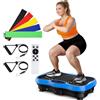 GLYLF Pedana vibrante per drenaggio linfatico, per esercizi a casa per tutto il corpo, con modalità automatica, bande di resistenza Bluetooth, piattaforma fitness vibrante per donna, blu