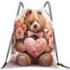 EDPXKL Zaino leggero con coulisse e orsetti adorabili, zaino impermeabile con cuoricini colorati per San Valentino, ideale per palestra, viaggi, feste e per l'uso quotidiano.