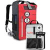 Overboard Explorer - Zaino impermeabile arrotolabile per kayak, spiaggia, canottaggio, escursionismo, rafting, include custodia impermeabile per telefono e organizer per zaino, Rosso, 30 Liter, Zaino