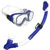 Fzaqwen Maschera Subacquea Adulti Occhialini Snorkel Boccaglio Set Guarnizione Silicone Lente Ampio Campo Regolabile Cinghia Antifuga Adatta per Snorkeling, Blu Trasparente, M2510 Silicone+S32