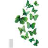 MultiValue 12 pezzi emulazione 3D farfalla decorazione da parete in PVC farfalla magnetica con nastro adesivo per frigorifero, decorazione da parete (verde)