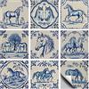 CHGCRAFT 36 Pz 9 Stile Motivo vintage con Cavallo Adesivo per piastrelle Stile porcellana blu e bianca Impermeabile Autoadesivo per decorazioni da parete in cucina e bagno 4×4 pollici
