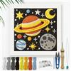 DOODLREAM Vibrant Space and Planet - Kit fai da te per ricamo con ago perforatore per adulti e principianti, 24 cm, set per principianti con cornice, motivo tessuto, infila, filo, ago perforatore