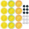 YiiHHooN Fette di Limone Artificiali, 24 Pezzi Fette di Limone Finte Mirtillo e Cubetti di Ghiaccio, Fettes di Limoni in Plastica Frutta Artificiale Limoni Decorazioni per Feste Artigianato