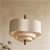JIAODIE Lampada Sospesa Wabi-sabi Giapponese E27 Cavo Regolabile Paralume Lino Lampada A Sospensione Sala Da Pranzo Luce Pendente Per Camera Soggiorno Corridoio Cabina Armadio Cucina(58cm)