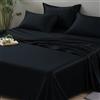 LINENWALAS Lenzuolo matrimoniale piano, Biancheria da letto 100% seta di bambù biologico, 300 fili morbido rinfrescante premium di lusso nero (231 x 274 cm, nero corvino)