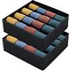 joyoldelf Set di 2 organizer per cassetti pieghevoli, portaoggetti in tessuto non tessuto, con 16 scomparti, scatola portaoggetti per riporre calze, reggiseno, fazzoletti (nero chiaro)