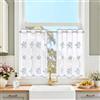 TOPICK Tenda Corta Velo Antivento 65L x 60A cm 2 Pezzi Bianco Ricamo Blu