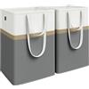 SONGMICS Set di 2 Cesti Portabiancheria, 110 L, Pieghevoli, Autoportanti | Maniglie Corte e Lunghe, Facili da Pulire, 40 x 45 x 65 cm, Grigio Ardesia e Bianco Nuvola, Collezione STOWIT LCB210G01