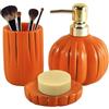 YabcY Set di 3 accessori da bagno in ceramica strutturata dispenser per lozione/portaspazzolino (tazza portatazzino multiuso)/portasapone, set di decorazioni moderne, arancione
