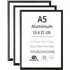 Weikani cornice portafoto in alluminio nero, formato A5, confezione da 3 per foto da 15 x 21 cm, cornice per certificati, montaggio a parete o esposizione da tavolo, set da 3 pezzi