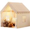 Benebomo Tenda gioco indoor, casetta con motivo a quadri bianchi e beige. Tenda gioco outdoor con tende, casetta