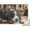 UIOPASDFGHJ Puzzle 1000 Pezzi per Adulti e Adolescenti Cane Carino Bovaro del Bernese Riposa accanto al Camino Carta Riciclata | Gioco in Famiglia e Regalo 38x26cm