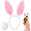 CHONGQILAO Cerchietto Orecchie Coniglio Peluche, Fascia Capelli Orecchie da Coniglio Peluche, Coda Coniglietta, Accessori per Costume da Coniglietto per Pasqua, Carnevale, Compleanno, Cosplay