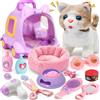 vamei Giocattolo Gatto Peluche che Cammina e Miagola, Robot Gatti Giochi Interattivi con Trasportino a Ruote e Accessori, Animale Elettronico Gattino Peluche Regalo per Bambini Bambina 3 4 5 6 7 8 Anni