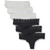 Amazon Essentials Slip da Donna, Intimo in Microfibra con Bordo in Pizzo Donna, Confezione da 6, Nero/Bianco, 42