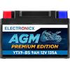Electronicx AGM Premium YTX9-BS Batteria Moto 12V 9Ah 135A - Starter compatto, sigillato e senza manutenzione - Batteria potente per moto, scooter, quad, ATV e veicoli powersport