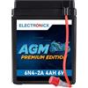 Electronicx AGM 6N4-2A Batteria moto 6V 4Ah 2A senza manutenzione - batteria gel per scooter, moto, tosaerba, ciclomotore - compatta, sigillata, resistente alle vibrazioni
