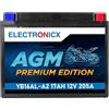 Electronicx YB16AL-A2 AGM Batteria Moto 12V 17Ah 205A - Starter sigillato, potente, a prova di perdite e senza manutenzione per moto, scooter, quad, motoslitta, jetski - 206×70×162 mm