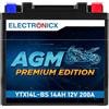 Electronicx AGM Premium YTX14L-BS - Batteria moto 12V 14Ah 200A CCA - VRLA, sigillata, senza manutenzione, anti-perdita e resistente - Per scooter, quad, ATV e moto ad alte prestazioni