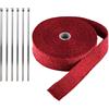 LKRXW Benda Termica Scarico Auto Isolante Collettori Moto Nastro Termico | Fibra Vetro Fascia Termico Collettore Nastro Termiche Protettivo Calore Resistente Rosso 2,5CM X 10M Con 6 Fascette