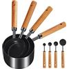 Cuteefun Set di 8 Misurino e Cucchiaio Dosatore, Manico In Legno con Misure Metriche e Statunitensi, Acciaio Inox Premium, Misurini per Liquidi e Prodotti Secchi per Cucina, Forno, Bevande