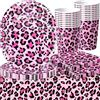 QWEPU Decorazioni Compleanno Ghepardo Rosa, Set da 61 Pezzi, Incl 20 Tazze, 20 Piatti, 20 Tovaglioli e 1 Tovaglia, Tema Leopardato, Per 20 Ospiti, Riutilizzabile