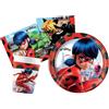 Isola Party Kit festa di compleanno a tema Miraculous Lady Bug per 8 persone eco-friendly (8 piatti ⌀ 23 cm, 8 bicchieri 250 ml, 20 tovaglioli 33x33 cm)
