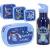 Lilo and Stitch Stitch - Set di 5 pezzi con scatola per il pranzo, 3 scatole snack e borraccia - blu - ideale per scuola, asilo nido e uscite - regalo per bambini dai 3 anni