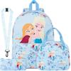 Get Trend Disney Frozen Zaino Scuola in Velluto a Coste, 4 Pezzi | Set Zaino Bambini con Astuccio, Borsa Termica Porta Pranzo e Lanyard, Idee Regalo per Bambina e Ragazza (Blu/Multi Frozen)