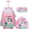 HTgroce Zaino Trolley Scuola Elementare Bambina - Set 3 in 1 con Borsa e Astuccio - Zainetto con Ruote Ergonomico e per Primaria (1ª-5ª classe) - Trolley Scuola