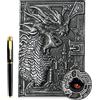 fengco Diario 3D con drago, stile vintage, set di penne, formato A5, a righe, organizzatore per il personale, DND, diario, taccuino, regalo di compleanno per uomini, donne, adulti e bambini (argento)
