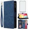 Asuwish Custodia per Xiaomi Mi Note 10 Lite, con pellicola protettiva e scomparto per carte di credito, pieghevole, in pelle, supporto per vetro temperato Note10 10Lite M2002F4LG, colore: blu