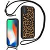 Vxinvnoi Cover Cordino per iPhone XS Max 6,5, Aesthetic Leopardata Disegni Custodia con Corda Collana Tracolla Laccio, Sottile Silicone TPU Bumper Antiurto Protettiva Case per iPhone XS Max, Nero